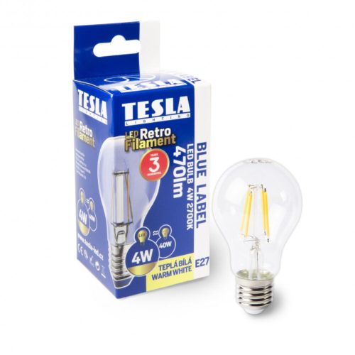 Tesla - LED Filament RETRO izzó, E27, 4W, 230V, 470lm, 2700K, 360°, clear