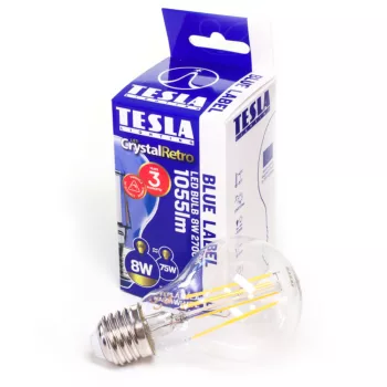   Tesla - LED FILAMENT RETRO izzó, E27, 8W, 230V, 1055lm, 2700K, 360°, szabályozható, clear