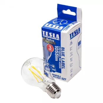   Tesla - LED FILAMENT RETRO izzó, E27, 8W, 230V, 1055lm, 4000K, 360°, clear