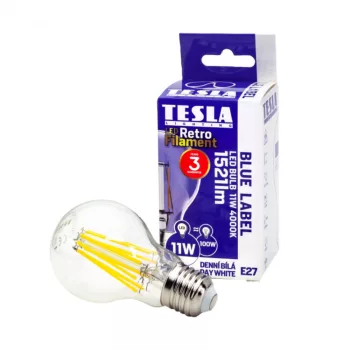   Tesla - LED izzó, E27, 11W, 230V, 1521lm, 2700K meleg fehér, 360°, clear