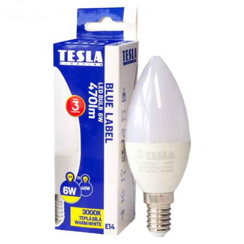 Tesla - LED gyertyaizzó, E14, 6W, 230V, 470lm, 3000K, 180°