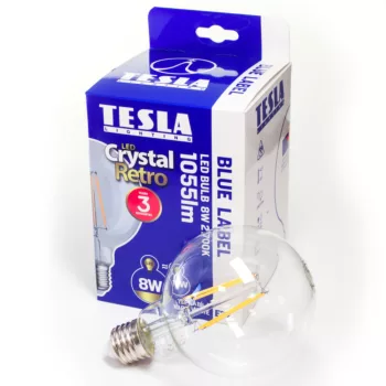   Tesla - LED GLOBE FILAMENT RETRO izzó, E27, 8W, 230V, 1055lm, 2700K, 360°, clear