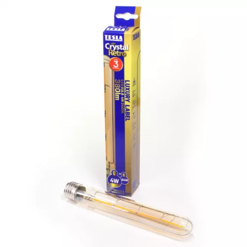 Tesla - LED VINTAGE cső, E27, 4W, 230V, 380lm, 2400K, 360°, borostyán