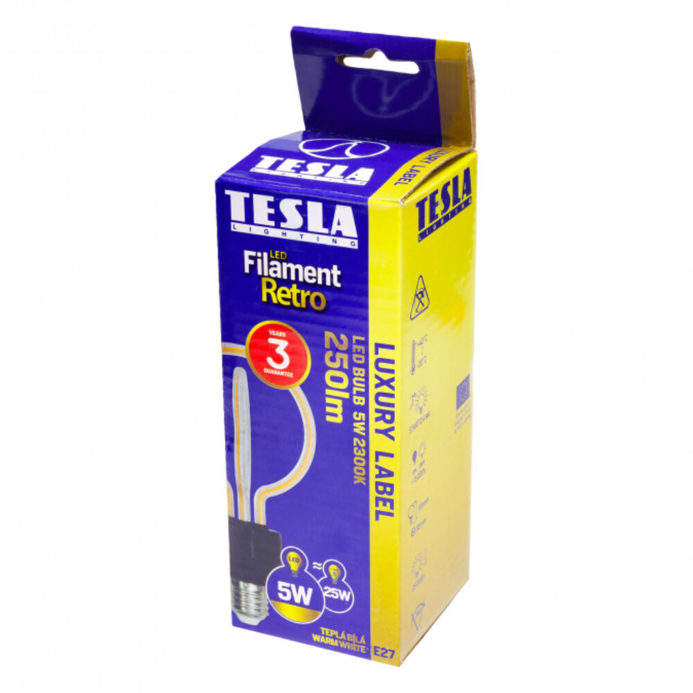 Tesla - LED DESIGN FILAMENT izzó, E27, 5W, 230V, 250lm, 2300K, 360°,clear, lotus termék 2. képe