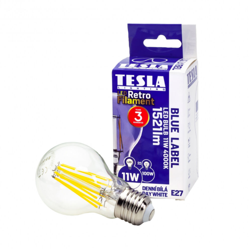 Tesla - LED izzó, E27, 11W, 230V, 1521lm, 2700K meleg fehér, 360°, clear akciós termékkép 1